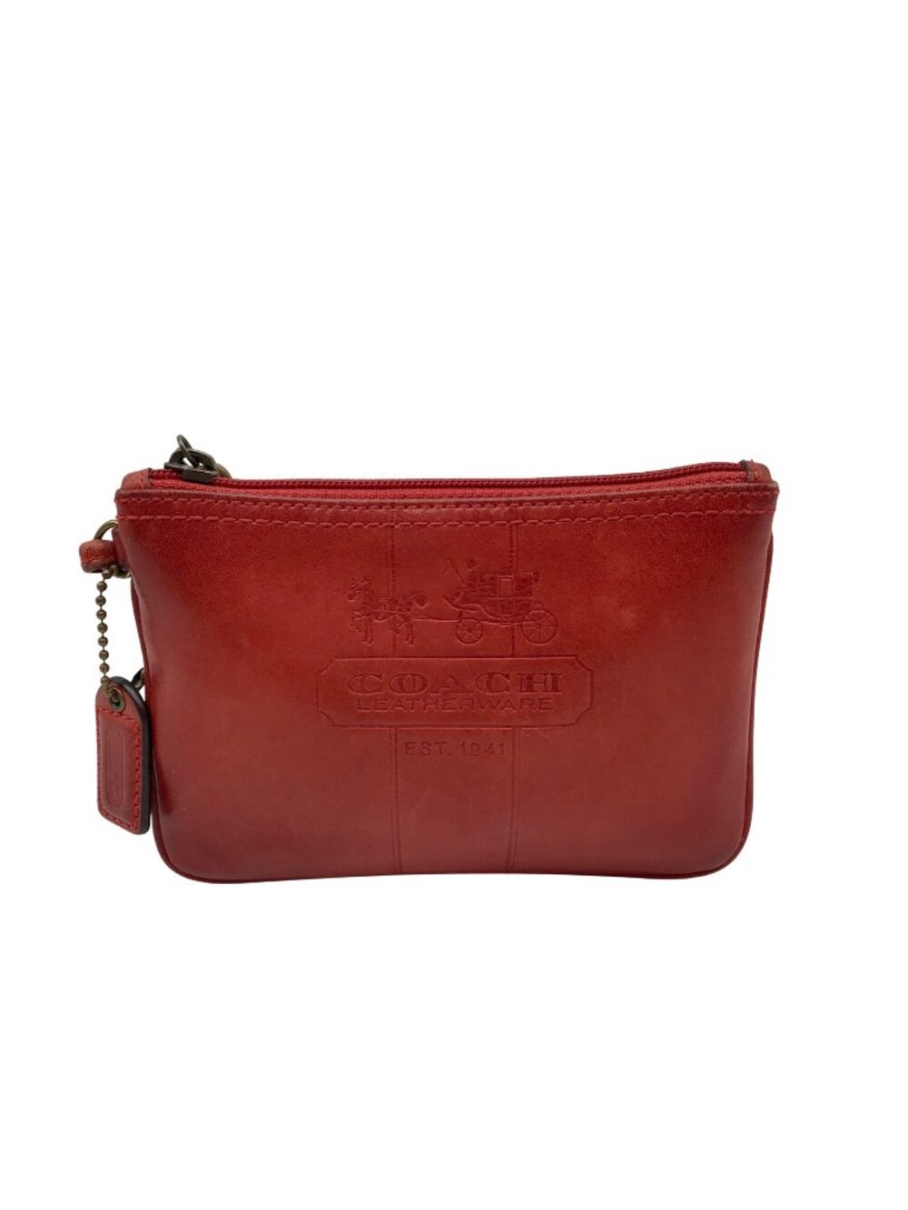 Coach Red Leather Blind Embossed Wristlet